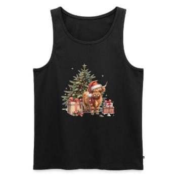 Weihnachtliches Highland-Kuh-Motiv mit - Männer Premium Bio Tank Top - Schwarz - Vorne - AI Model Male 178 light (178cm)