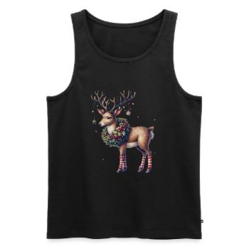 Weihnachtliches Rentier Mit Festlichem Kranz - Männer Premium Bio Tank Top - Schwarz - Vorne - Michal (187cm)
