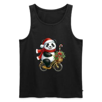 Panda de Noël à vélo avec écharpe et - Débardeur bio Premium Homme - noir - Devant - Michal (187cm)