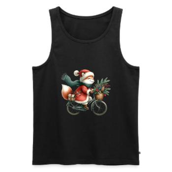Fröhlicher Weihnachtsfuchs Mit Schal Und Fahrrad - Männer Premium Bio Tank Top - Schwarz - Vorne - AI Model Male 178 light (178cm)
