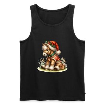 Poney de Noël mignon avec chapeau - Débardeur bio Premium Homme - noir - Devant - AI Model Male 178 light (178cm)
