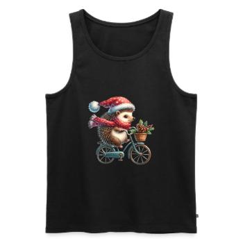 Hérisson mignon avec chapeau de père Noël à vélo - Débardeur bio Premium Homme - noir - Devant - Michal (187cm)