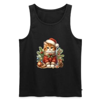 Christmas cat with knitted sweater and hat - Men's Premium Organic Tank Top - black - Front - AI Model Male 178 light (178cm)