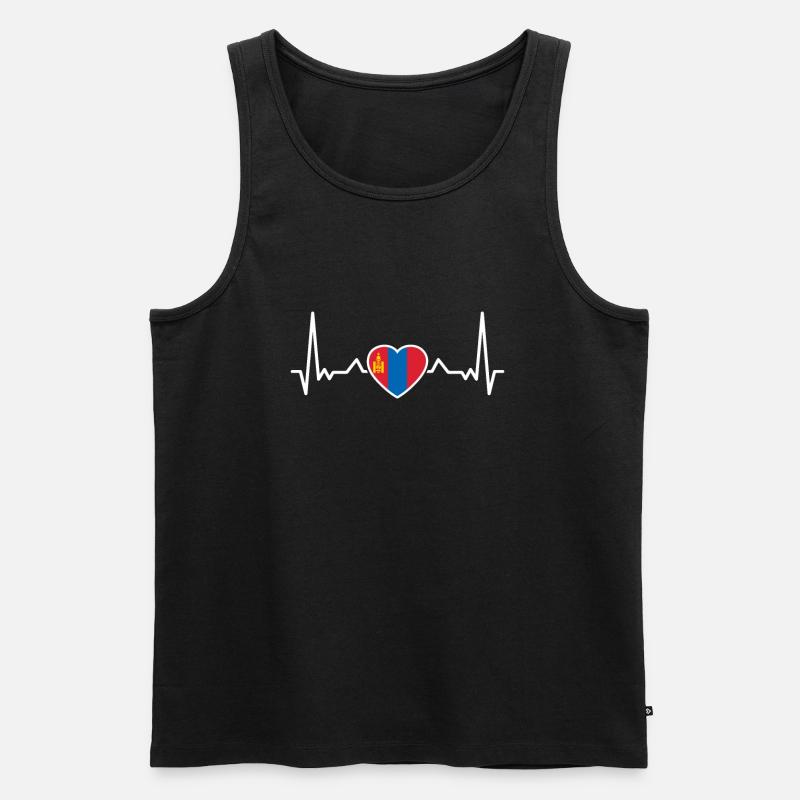 Mongolie Heartbeat Drapeau mongol - Débardeur bio Premium Homme - noir