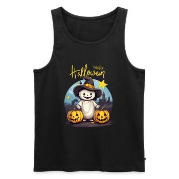 Little ghost celebrating Halloween with witch hat - Men's Premium Organic Tank Top - black - Front - AI Model Male 178 light (178cm)