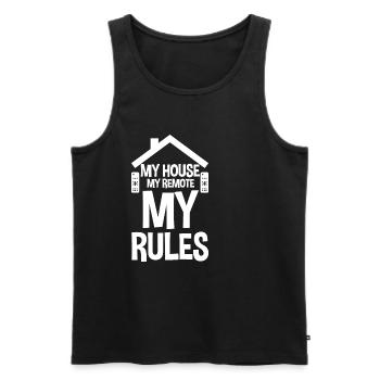 Ma maison Ma télécommande Mes règles 4 - Débardeur bio Premium Homme - noir - Devant - Michal (187cm)