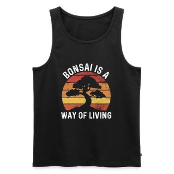 Le bonsaï est un mode de vie vintage au coucher du soleil - Débardeur bio Premium Homme - noir - Devant - Michal (187cm)