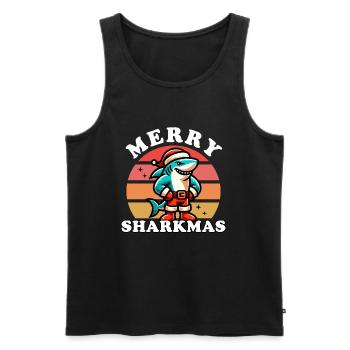Merry Sharkmas - Noël - Débardeur bio Premium Homme - noir - Devant - Michal (187cm)