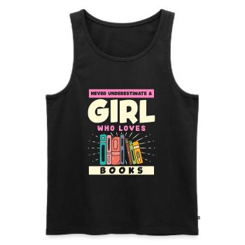 Nie Unterschätze Ein Mädchen, Das Bücher Liebt - Männer Premium Bio Tank Top - Schwarz - Vorne - AI Model Male 178 light (178cm)