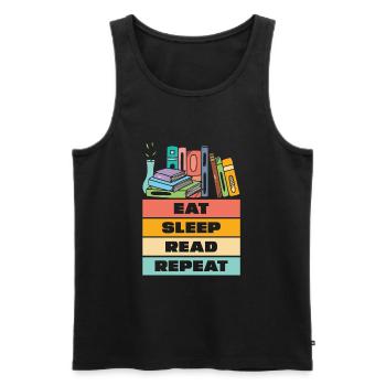 Eat Sleep Read Repeat Bücher für Buchliebhaber - Männer Premium Bio Tank Top - Schwarz - Vorne - AI Model Male 178 light (178cm)