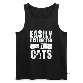 Facilement distrait par les chats - Débardeur bio Premium Homme - noir - Devant - AI Model Male 178 light (178cm)