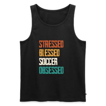 Gestresst Gesegnet Fußball Besessen - Männer Premium Bio Tank Top - Schwarz - Vorne - AI Model Male 178 light (178cm)
