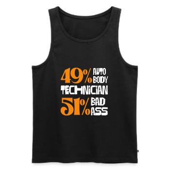 49% Mécanique automobile 51% Humour dur à cuire - Débardeur bio Premium Homme - noir - Devant - Michal (187cm)