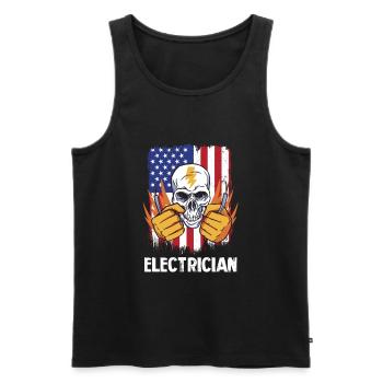 Électricien Crâne USA Drapeau - Débardeur bio Premium Homme - noir - Devant - Michal (187cm)
