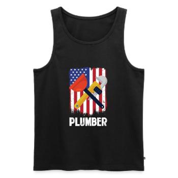Plumber tools in front of US flag - Men's Premium Organic Tank Top - black - Front - Michal (187cm)