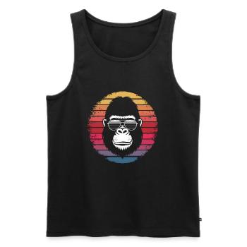 Gorilla mit Sonnenbrille - Retro Vintage Sunset - Männer Premium Bio Tank Top - Schwarz - Vorne - Michal (187cm)