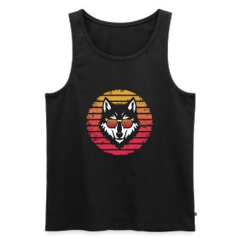 Wolf mit Sonnenbrille - Retro Vintage Sunset - Männer Premium Bio Tank Top - Schwarz - Vorne - Michal (187cm)