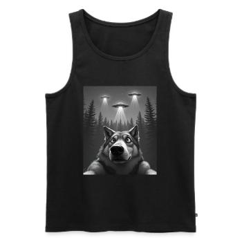 OVNI Drôle de loup - Débardeur bio Premium Homme - noir - Devant - AI Model Male 178 light (178cm)