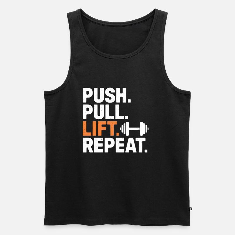Push Pull Lift Repeat - Männer Premium Bio Tank Top - Schwarz
