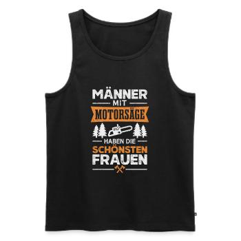 Holzfäller Motorsäge Waldarbeiter Kettensäge - Männer Premium Bio Tank Top - Schwarz - Vorne - Michal (187cm)
