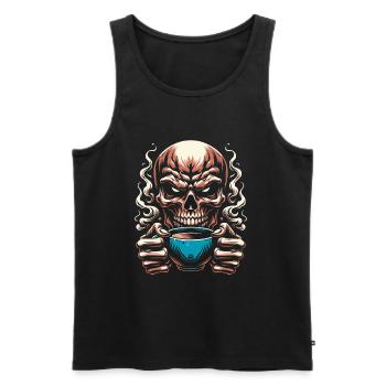 Skull mit Kaffeebecher Kaffee - Männer Premium Bio Tank Top - Schwarz - Vorne - AI Model Male 178 light (178cm)