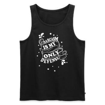 Sarcasm is my only defense - Men's Premium Organic Tank Top - black - Front - AI Model Male 178 light (178cm)
