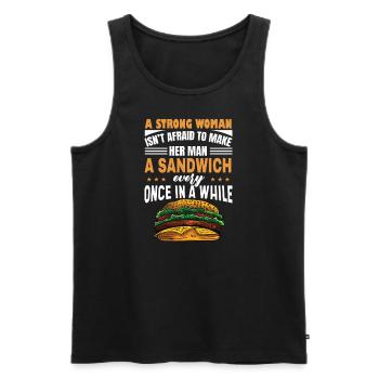 Une femme forte transforme un homme en sandwich - Débardeur bio Premium Homme - noir - Devant - Michal (187cm)