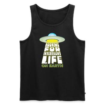 In search of intelligent life on - Men's Premium Organic Tank Top - black - Front - AI Model Male 178 light (178cm)