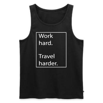 Travailler dur Voyager plus fort Voyage Touring - Débardeur bio Premium Homme - noir - Devant - Michal (187cm)