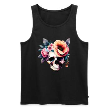 Bloom skull, flowers. - Men's Premium Organic Tank Top - black - Front - AI Model Male 178 light (178cm)