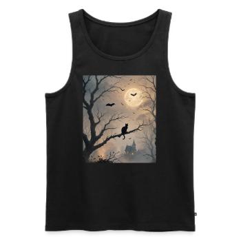 Halloween Black Cat Silhouette and Bats - Men's Premium Organic Tank Top - black - Front - AI Model Male 178 light (178cm)