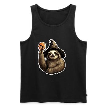 Halloween Faultier mit Hexenhut und Totenkopf - Männer Premium Bio Tank Top - Schwarz - Vorne - Michal (187cm)