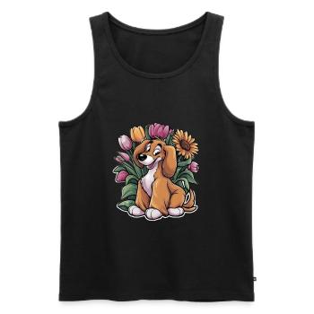 Afghanischer Windhund mit Tulpen und Sonnenblumen - Männer Premium Bio Tank Top - Schwarz - Vorne - AI Model Male 178 light (178cm)