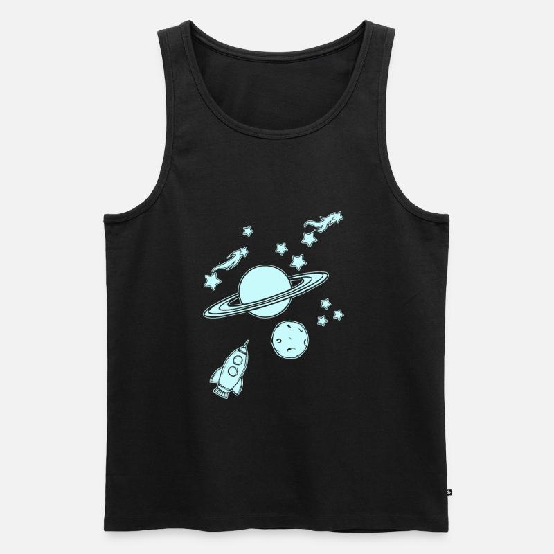 Planètes avec fusée dans l’espace - Débardeur bio Premium Homme - noir