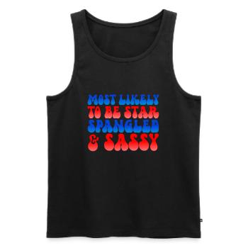 Am wahrscheinlichsten ist der Star am 4. Juli mit - Männer Premium Bio Tank Top - Schwarz - Vorne - Michal (187cm)