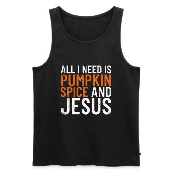 Alles was ich brauche ist K�rbisgew�rz und Jesus T - Männer Premium Bio Tank Top - Schwarz - Vorne - Michal (187cm)