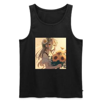 Anime Girl Anime Girl Waifu Otaku Sunflowers - Débardeur bio Premium Homme - noir - Devant - AI Model Male 178 light (178cm)