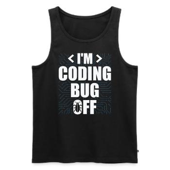 Je suis en train de coder un logiciel spécialisé en bug off it - Débardeur bio Premium Homme - noir - Devant - AI Model Male 178 light (178cm)