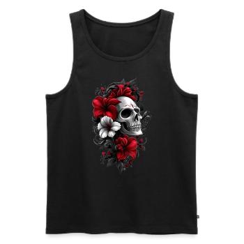 Crâne avec des fleurs - Débardeur bio Premium Homme - noir - Devant - Michal (187cm)