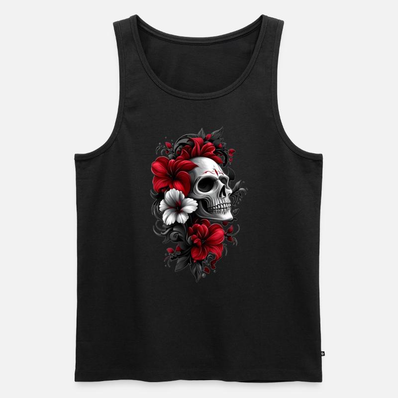 Totenkopf mit Blüten - Männer Premium Bio Tank Top - Schwarz