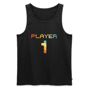 Player 1 Player 2 Gamer Couple Joueur Partenaire - Débardeur bio Premium Homme - noir - Devant - Michal (187cm)