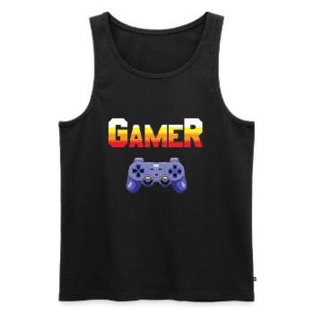 Gamer - Video games - Gaming - retro pixel art - Men's Premium Organic Tank Top - black - Front - AI Model Male 178 light (178cm)