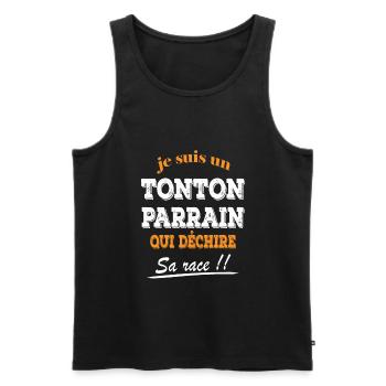 Je suis un tonton parrain qui déchire cadeau - Débardeur bio Premium Homme - noir - Devant - Michal (187cm)