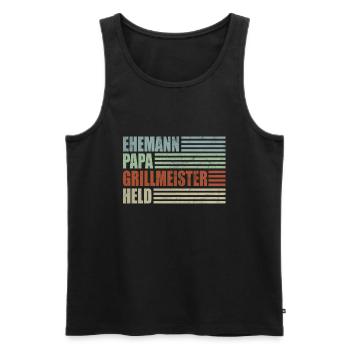 Ehemann Papa Grillmeister Held - Männer Premium Bio Tank Top - Schwarz - Vorne - Michal (187cm)