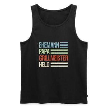 Ehemann Papa Grillmeister Held - Männer Premium Bio Tank Top - Schwarz - Vorne - Michal (187cm)