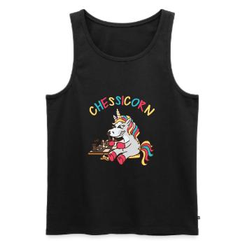 Chessicorn Licorne Jeu de mots d’échecs - Débardeur bio Premium Homme - noir - Devant - Michal (187cm)