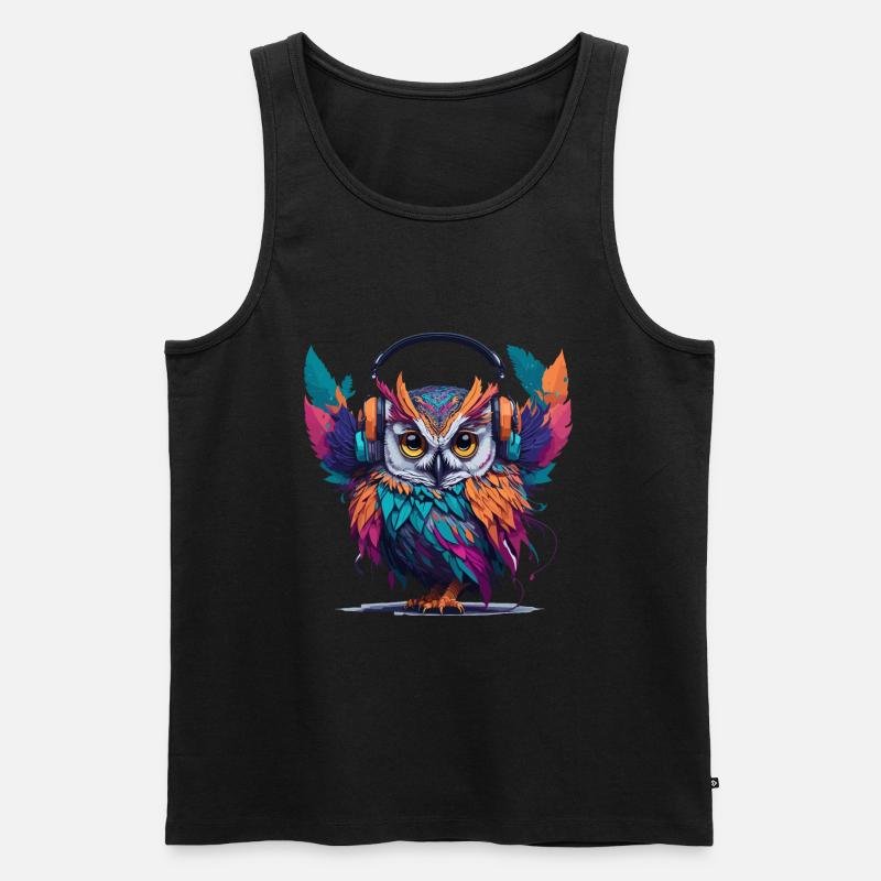 Kopfhörer Eule - Männer Premium Bio Tank Top - Schwarz