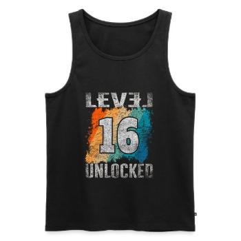 Niveau cadeau d’anniversaire débloqué 16 ans - Débardeur bio Premium Homme - noir - Devant - Michal (187cm)
