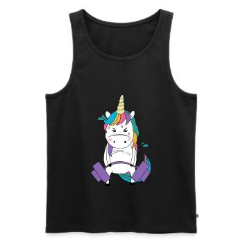 Cadeau de licorne Deadlift Unicorn Fitness - Débardeur bio Premium Homme - noir - Devant - AI Model Male 178 light (178cm)