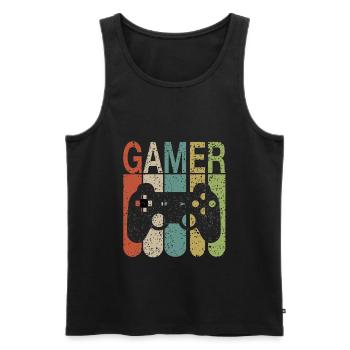 Gamer - nerd - gaming-nerdy - jeux cadeaux - Débardeur bio Premium Homme - noir - Devant - AI Model Male 178 light (178cm)